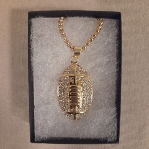 TWO TONED RHINESTONE GOLD AND SILVER FOOTBALL NECKLACE